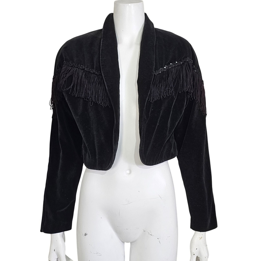 Vintage 80s‎ Panhandle Slim Velveteen Fringe Cropped Bolero Jacket Western Rodeo